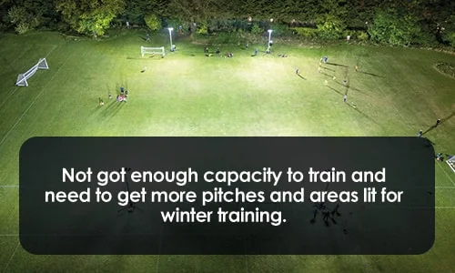 Not got enough capacity to train and need to get more pitches and areas lit for winter training.
