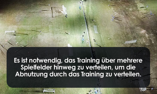 Es ist notwendig, das Training über mehrere Spielfelder hinweg zu verteilen, um die Abnutzung durch das Training zu verteilen.