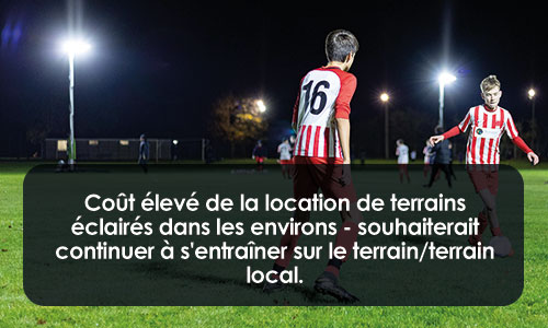 Coût élevé de la location de terrains éclairés dans les environs - souhaiterait continuer à s'entraîner sur le terrain/terrain local.