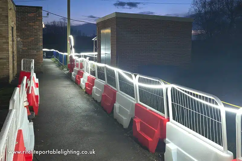 Reel-Light-Flex-Select Ritelite Reel Light Flex-Select lighting up a walkway at night